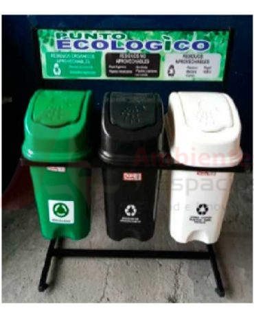 Punto ecológico de tres canecas plásticas de 30 litros 0015